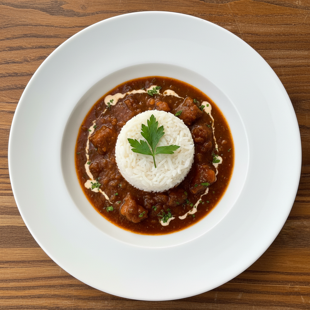 Rinderstreifen mit Gewürzreis